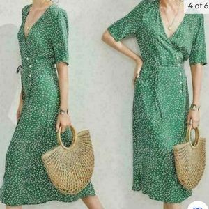 Vintage Womens Button Floral Wrap French Casual Cocktail Midi Beach Dress